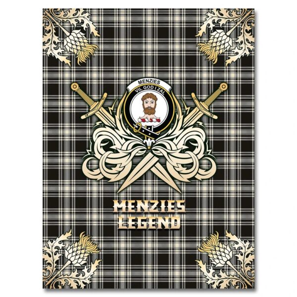 Menzies Black & White Ancient Clan Blanket, Scottish Tartan Menzies Black & White Ancient Clans Premium Blanket Gold Crest Style - Image 4