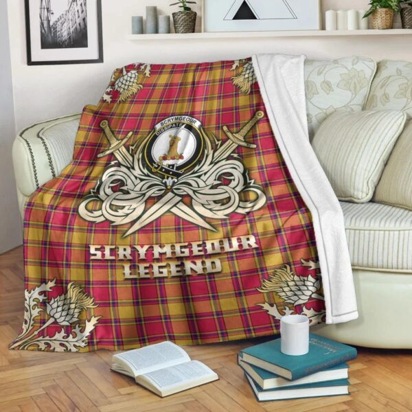 Scrymgeour Clan Blanket, Scottish Tartan Scrymgeour Clans Premium Blanket Gold Crest Style - Image 3