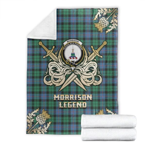 Morrison Ancient Clan Blanket, Scottish Tartan Morrison Ancient Clans Premium Blanket Gold Crest Style