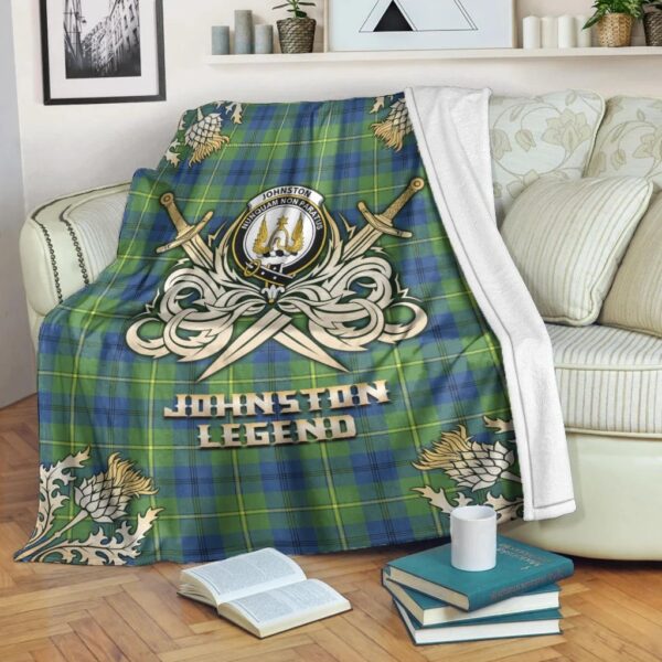 Johnston Ancient Clan Blanket, Scottish Tartan Johnston Ancient Clans Premium Blanket Gold Crest Style - Image 3