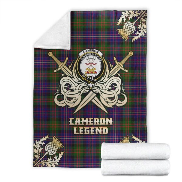 Cameron of Erracht Modern Clan Blanket, Scottish Tartan Cameron of Erracht Modern Clans Premium Blanket Gold Crest Style