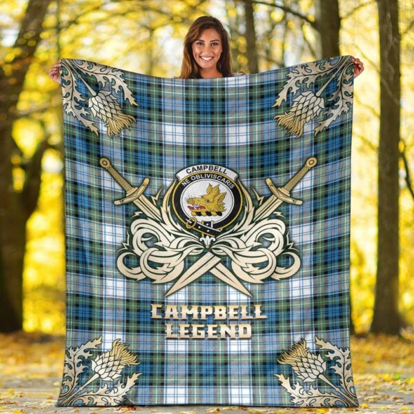 Campbell Dress Ancient Clan Blanket, Scottish Tartan Campbell Dress Ancient Clans Premium Blanket Gold Crest Style - Image 2