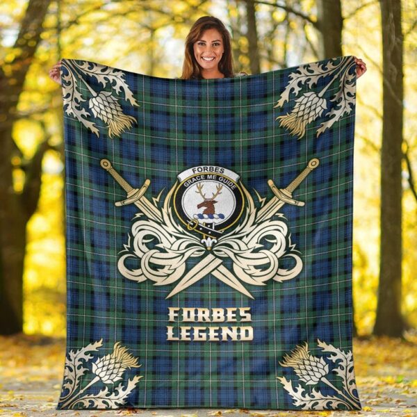 Forbes Ancient Clan Blanket, Scottish Tartan Forbes Ancient Clans Premium Blanket Gold Crest Style - Image 2