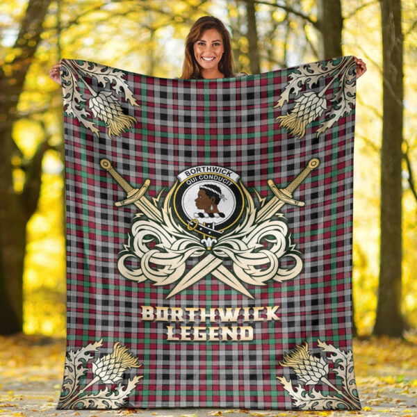 Borthwick Ancient Clan Blanket, Scottish Tartan Borthwick Ancient Clans Premium Blanket Gold Crest Style - Image 2