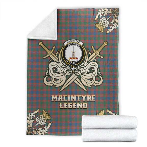 MacIntyre Ancient Clan Blanket, Scottish Tartan MacIntyre Ancient Clans Premium Blanket Gold Crest Style