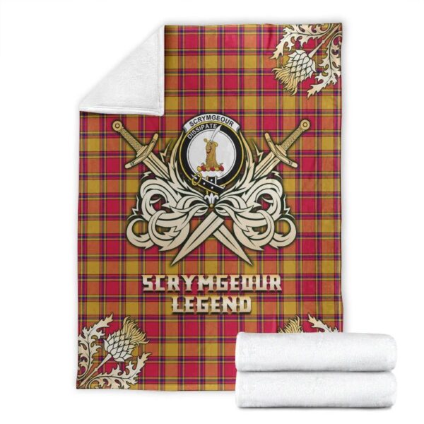 Scrymgeour Clan Blanket, Scottish Tartan Scrymgeour Clans Premium Blanket Gold Crest Style