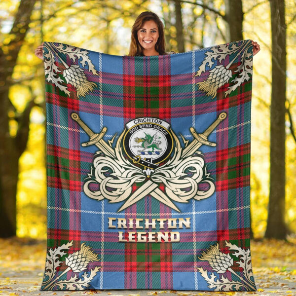 Crichton Clan Blanket, Scottish Tartan Crichton Clans Premium Blanket Gold Crest Style - Image 2