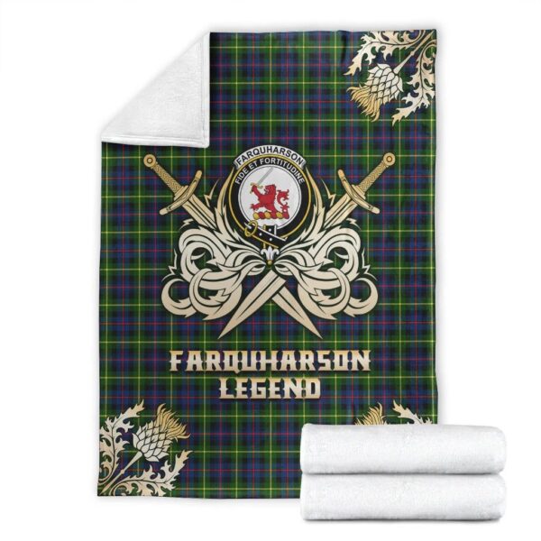 Farquharson Modern Clan Blanket, Scottish Tartan Farquharson Modern Clans Premium Blanket Gold Crest Style