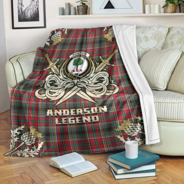 Anderson of Arbrake Clan Blanket, Scottish Tartan Anderson of Arbrake Clans Premium Blanket Gold Crest Style - Image 3