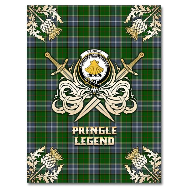 Pringle Clan Blanket, Scottish Tartan Pringle Clans Premium Blanket Gold Crest Style - Image 4