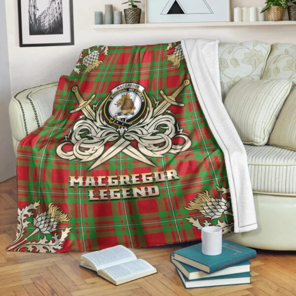 MacGregor Modern Clan Blanket, Scottish Tartan MacGregor Modern Clans Premium Blanket Gold Crest Style - Image 3