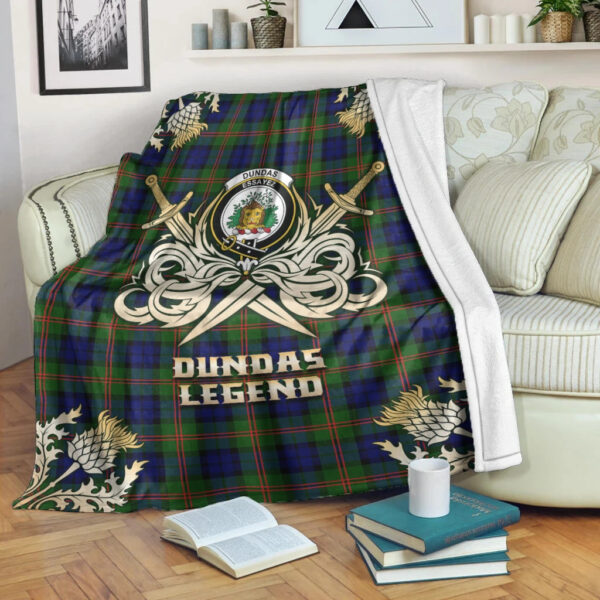 Dundas Modern 02 Clan Blanket, Scottish Tartan Dundas Modern 02 Clans Premium Blanket Gold Crest Style - Image 3