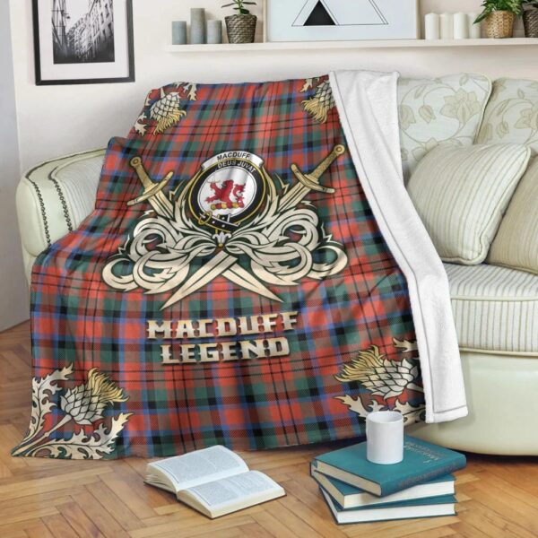 MacDuff Ancient Clan Blanket, Scottish Tartan MacDuff Ancient Clans Premium Blanket Gold Crest Style - Image 3