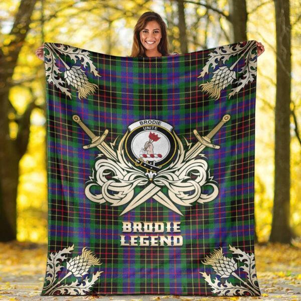 Brodie Hunting Modern Clan Blanket, Scottish Tartan Brodie Hunting Modern Clans Premium Blanket Gold Crest Style - Image 2