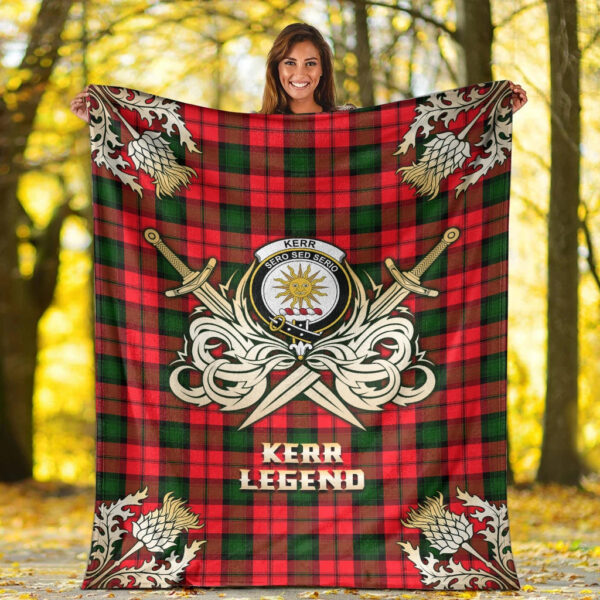 Kerr Modern Clan Blanket, Scottish Tartan Kerr Modern Clans Premium Blanket Gold Crest Style - Image 2