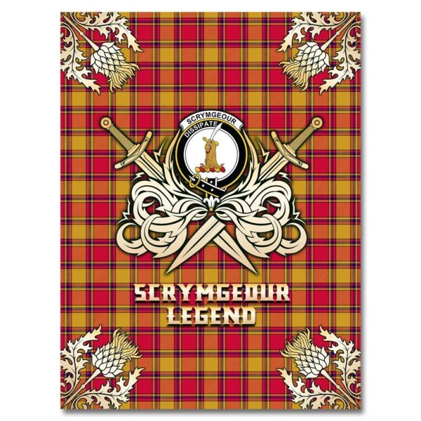 Scrymgeour Clan Blanket, Scottish Tartan Scrymgeour Clans Premium Blanket Gold Crest Style - Image 4