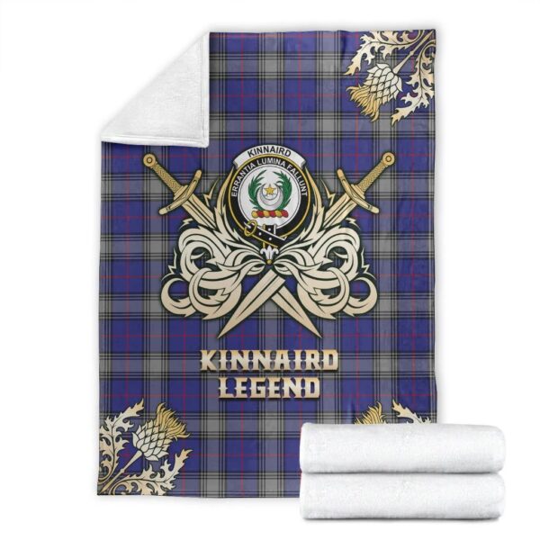 Kinnaird Clan Blanket, Scottish Tartan Kinnaird Clans Premium Blanket Gold Crest Style