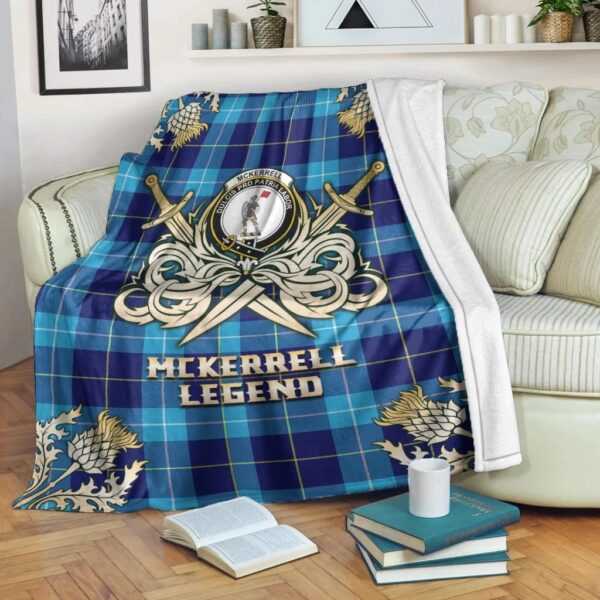 McKerrell Clan Blanket, Scottish Tartan McKerrell Clans Premium Blanket Gold Crest Style - Image 3