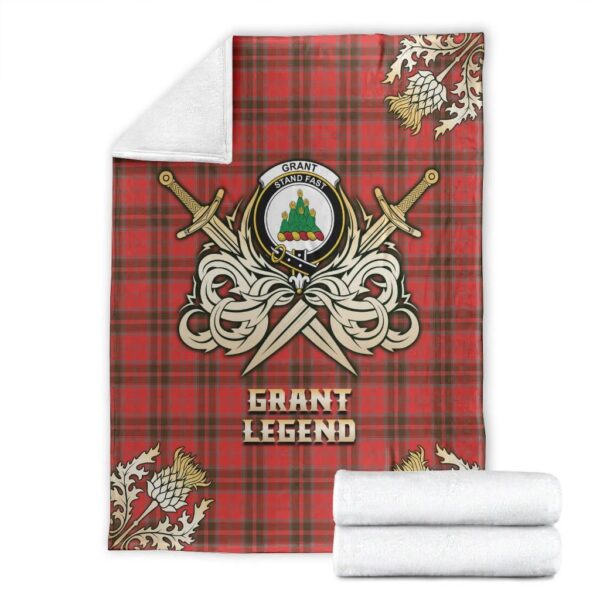 Grant Weathered Clan Blanket, Scottish Tartan Grant Weathered Clans Premium Blanket Gold Crest Style