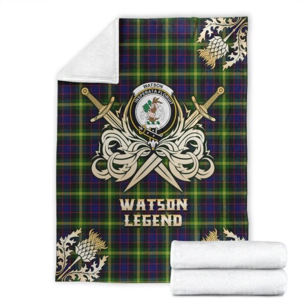 Watson Modern Clan Blanket, Scottish Tartan Watson Modern Clans Premium Blanket Gold Crest Style