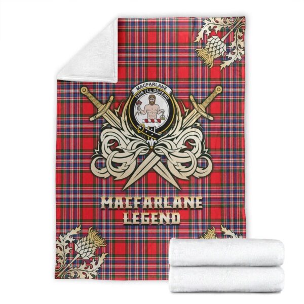 MacFarlane Modern Clan Blanket, Scottish Tartan MacFarlane Modern Clans Premium Blanket Gold Crest Style