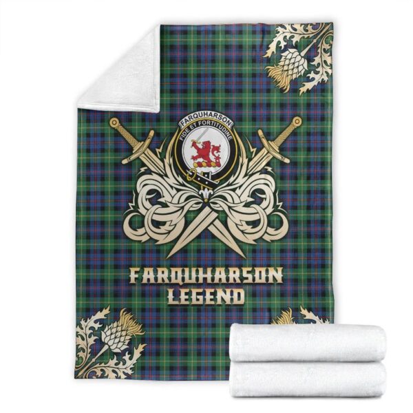 Farquharson Ancient Clan Blanket, Scottish Tartan Farquharson Ancient Clans Premium Blanket Gold Crest Style