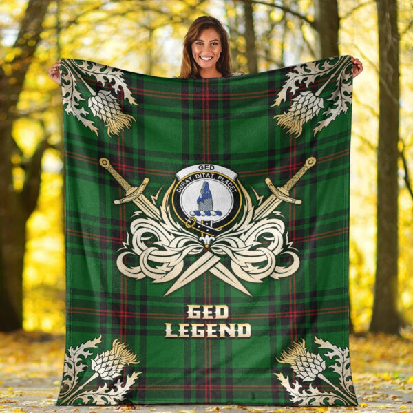 Ged Clan Blanket, Scottish Tartan Ged Clans Premium Blanket Gold Crest Style - Image 2