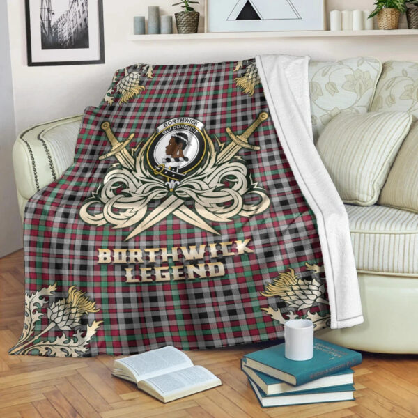 Borthwick Ancient Clan Blanket, Scottish Tartan Borthwick Ancient Clans Premium Blanket Gold Crest Style - Image 3