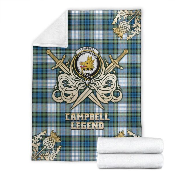 Campbell Dress Ancient Clan Blanket, Scottish Tartan Campbell Dress Ancient Clans Premium Blanket Gold Crest Style