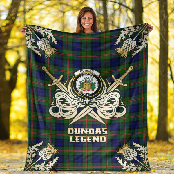 Dundas Modern 02 Clan Blanket, Scottish Tartan Dundas Modern 02 Clans Premium Blanket Gold Crest Style - Image 2