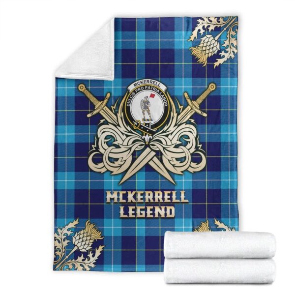 McKerrell Clan Blanket, Scottish Tartan McKerrell Clans Premium Blanket Gold Crest Style