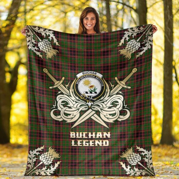 Buchan Modern Clan Blanket, Scottish Tartan Buchan Modern Clans Premium Blanket Gold Crest Style - Image 2