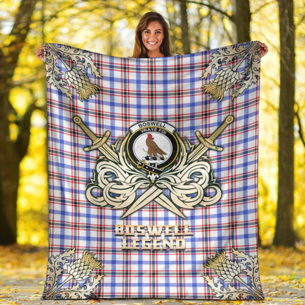 Boswell Modern Clan Blanket, Scottish Tartan Boswell Modern Clans Premium Blanket Gold Crest Style - Image 2