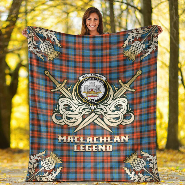 MacLachlan Ancient Clan Blanket, Scottish Tartan MacLachlan Ancient Clans Premium Blanket Gold Crest Style - Image 2