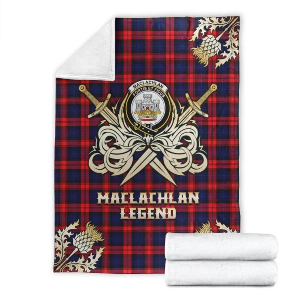 MacLachlan Modern Clan Blanket, Scottish Tartan MacLachlan Modern Clans Premium Blanket Gold Crest Style