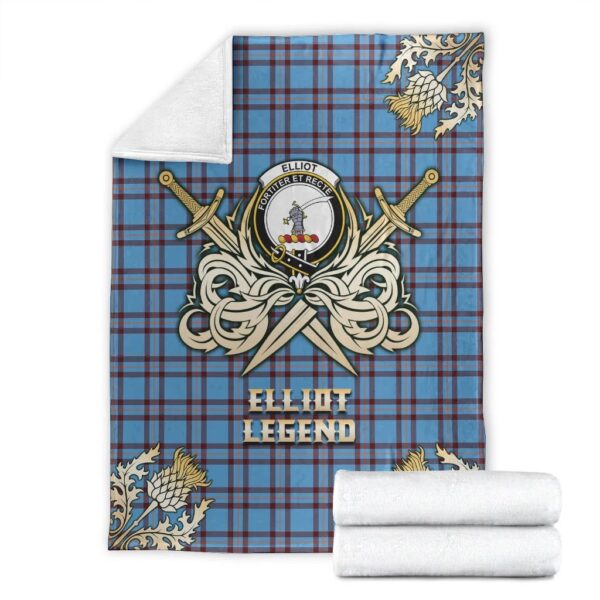 Elliot Ancient Clan Blanket, Scottish Tartan Elliot Ancient Clans Premium Blanket Gold Crest Style