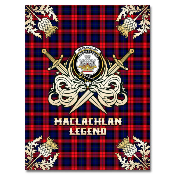 MacLachlan Modern Clan Blanket, Scottish Tartan MacLachlan Modern Clans Premium Blanket Gold Crest Style - Image 4