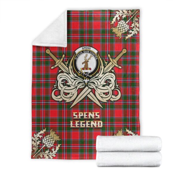 Spens Modern Clan Blanket, Scottish Tartan Spens Modern Clans Premium Blanket Gold Crest Style