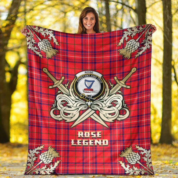 Rose Modern Clan Blanket, Scottish Tartan Rose Modern Clans Premium Blanket Gold Crest Style - Image 2