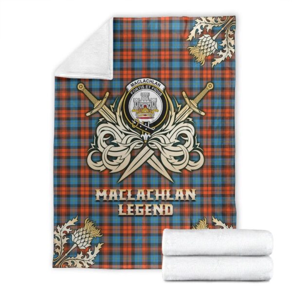 MacLachlan Ancient Clan Blanket, Scottish Tartan MacLachlan Ancient Clans Premium Blanket Gold Crest Style