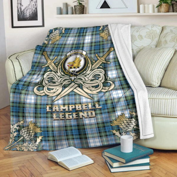 Campbell Dress Ancient Clan Blanket, Scottish Tartan Campbell Dress Ancient Clans Premium Blanket Gold Crest Style - Image 3