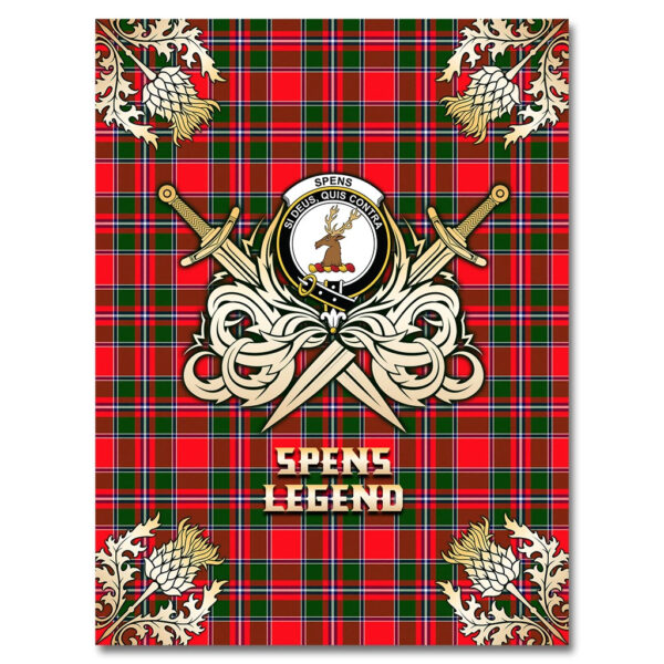 Spens Modern Clan Blanket, Scottish Tartan Spens Modern Clans Premium Blanket Gold Crest Style - Image 4