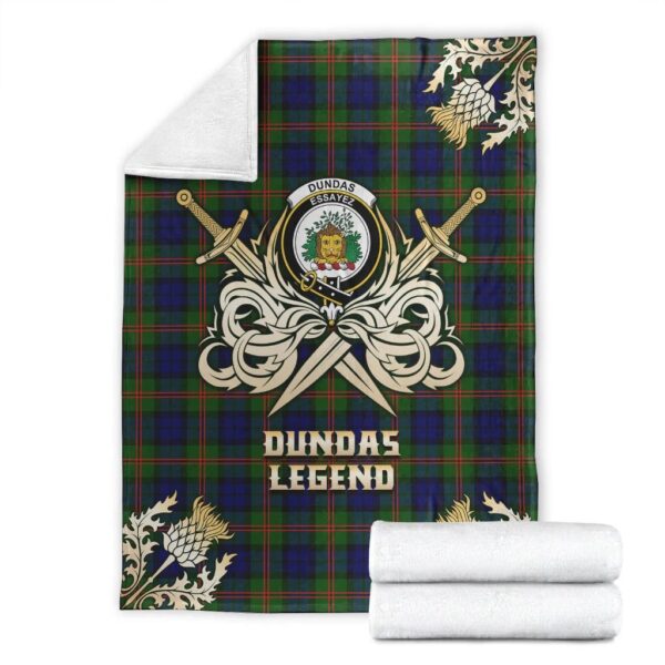 Dundas Modern 02 Clan Blanket, Scottish Tartan Dundas Modern 02 Clans Premium Blanket Gold Crest Style