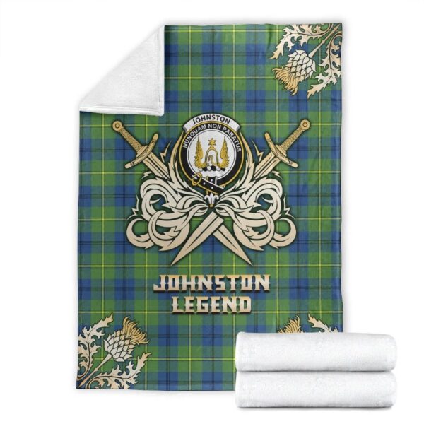 Johnston Ancient Clan Blanket, Scottish Tartan Johnston Ancient Clans Premium Blanket Gold Crest Style