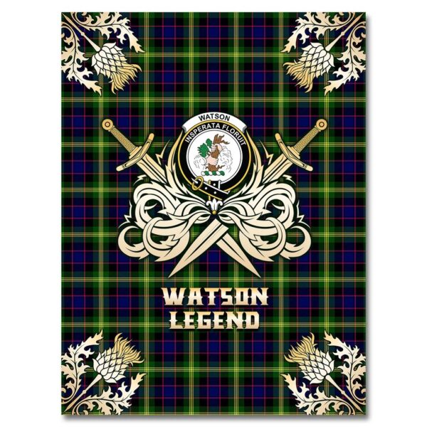 Watson Modern Clan Blanket, Scottish Tartan Watson Modern Clans Premium Blanket Gold Crest Style - Image 4