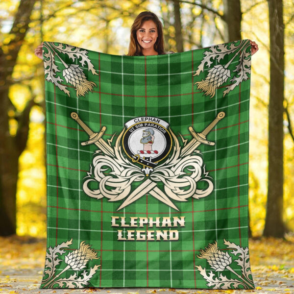 Clephan Clan Blanket, Scottish Tartan Clephan Clans Premium Blanket Gold Crest Style - Image 2