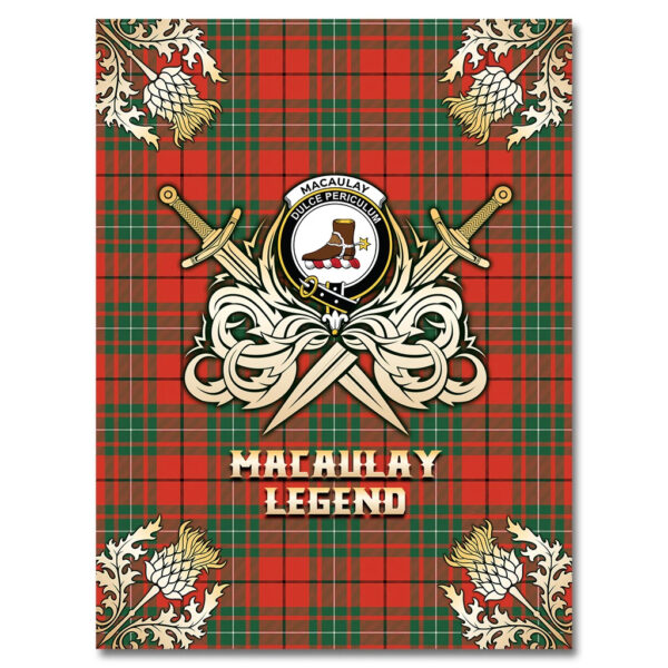 MacAulay Ancient Clan Blanket, Scottish Tartan MacAulay Ancient Clans Premium Blanket Gold Crest Style - Image 4