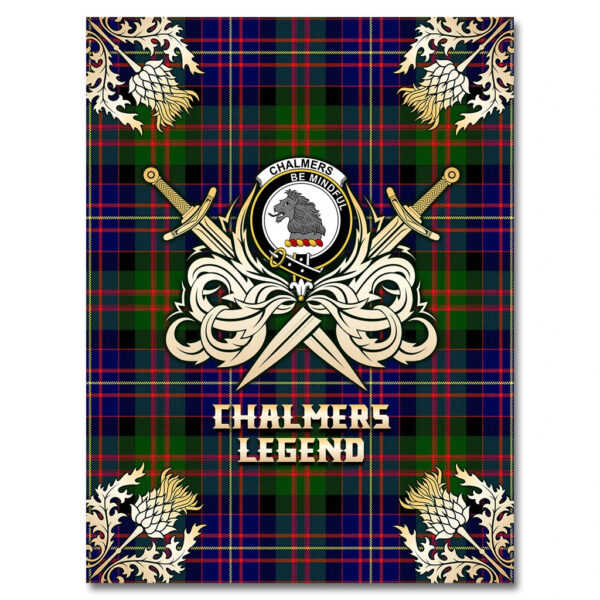 Chalmers Modern Clan Blanket, Scottish Tartan Chalmers Modern Clans Premium Blanket Gold Crest Style - Image 4