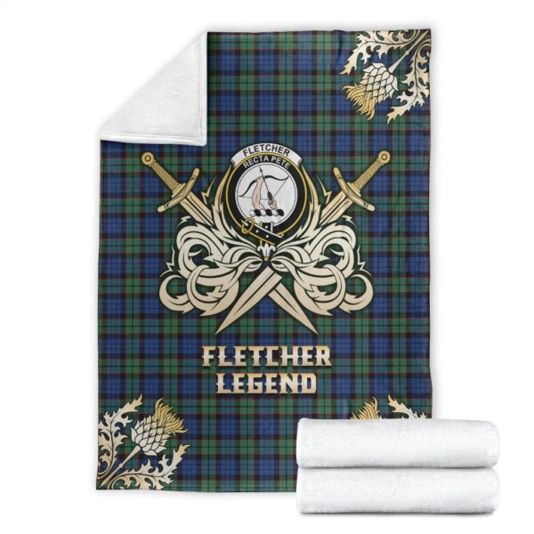 Fletcher Ancient Clan Blanket, Scottish Tartan Fletcher Ancient Clans Premium Blanket Gold Crest Style