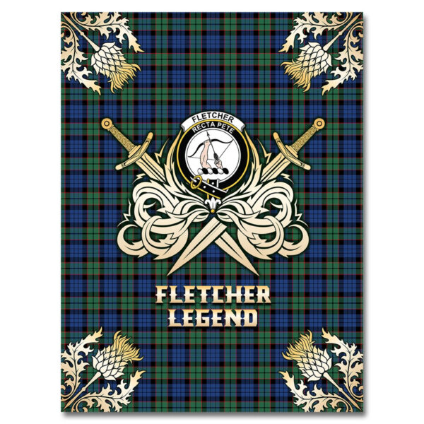 Fletcher Ancient Clan Blanket, Scottish Tartan Fletcher Ancient Clans Premium Blanket Gold Crest Style - Image 4